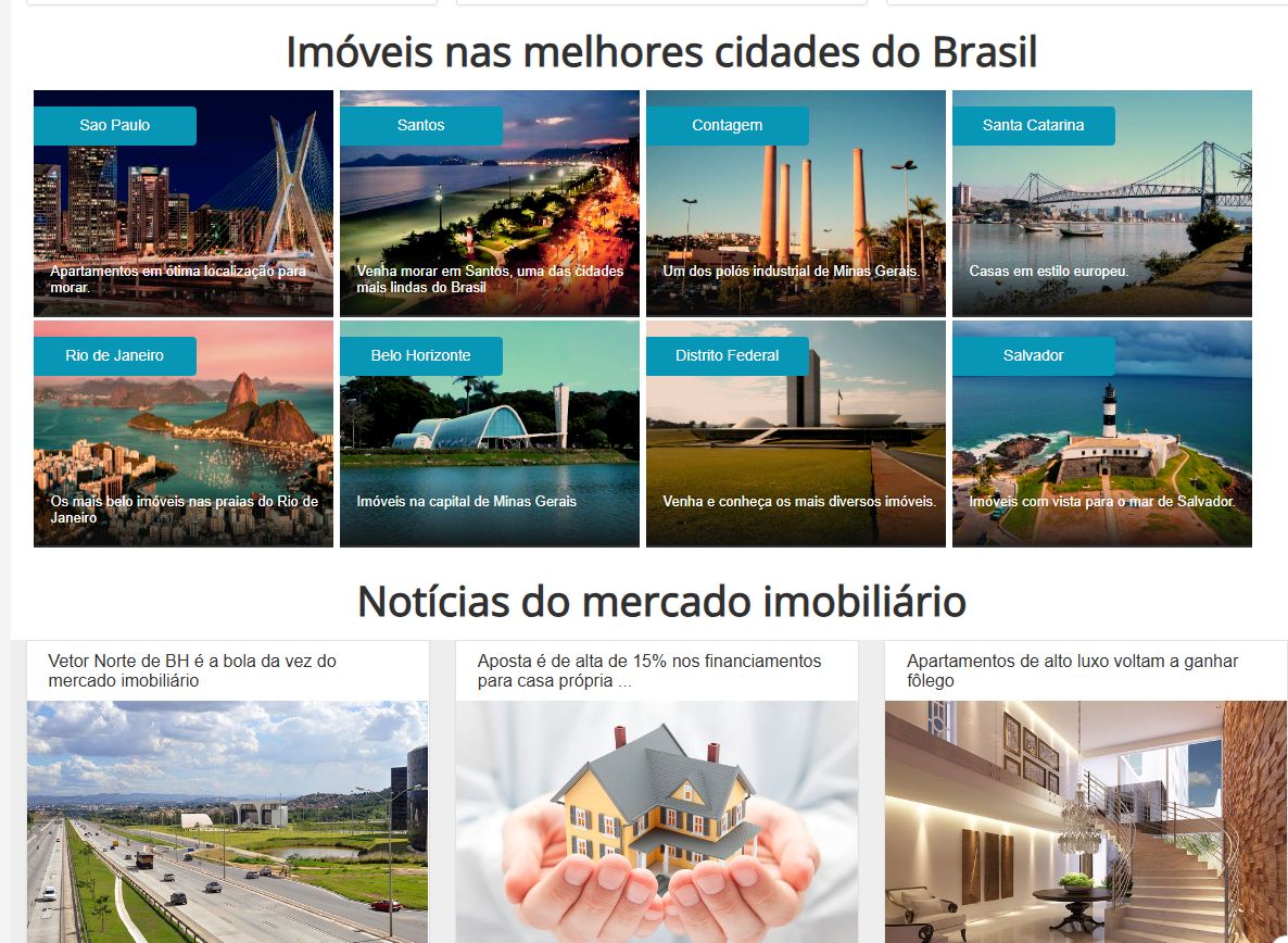 Vtrip com imóveis organizados por cidades e destinos