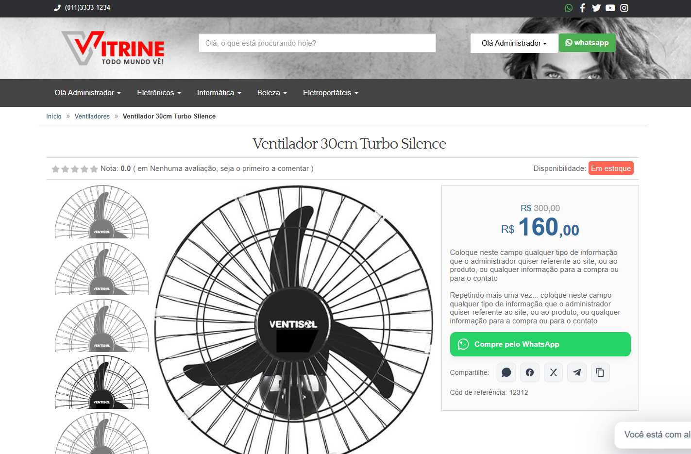 Página de detalhes de produto no sistema Vitrine