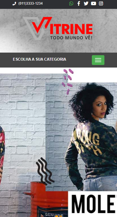 Página inicial do sistema de vitrine virtual de produtos