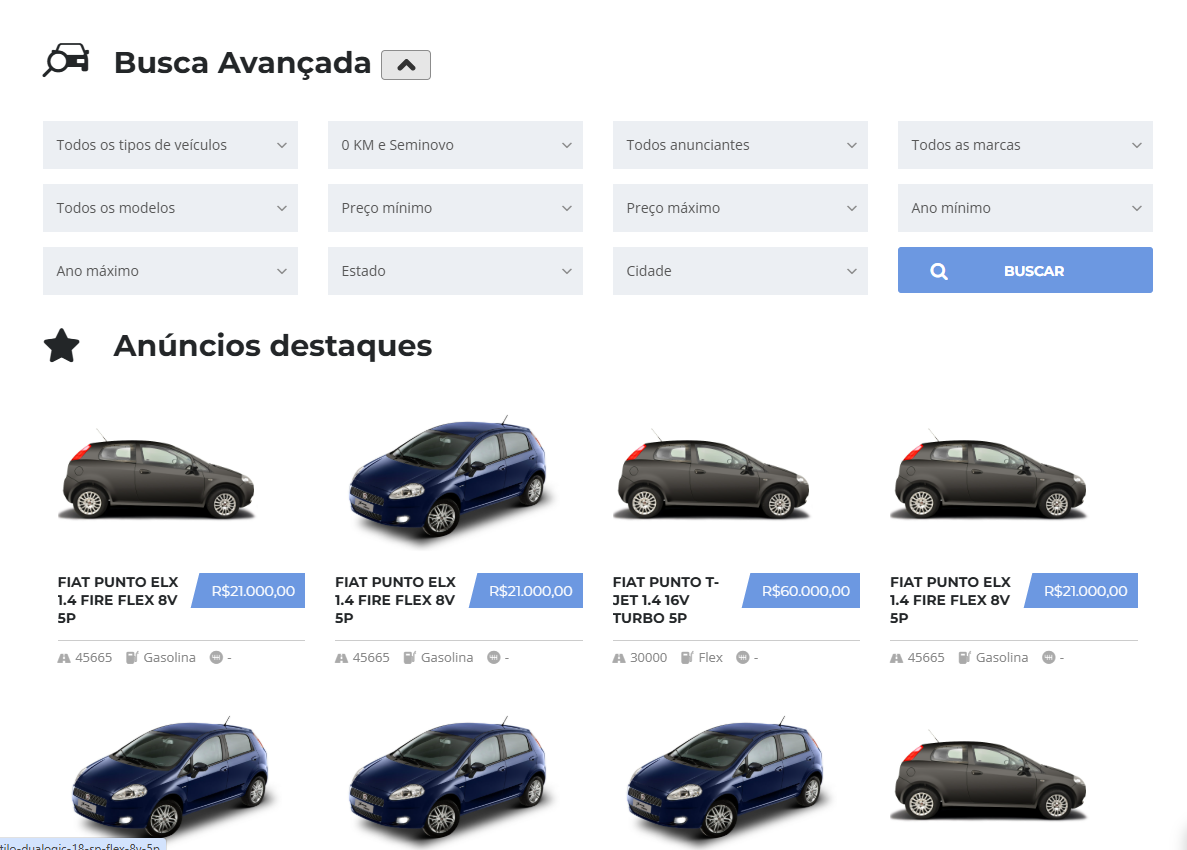 Página inicial do sistema Driver para revendas e concessionárias