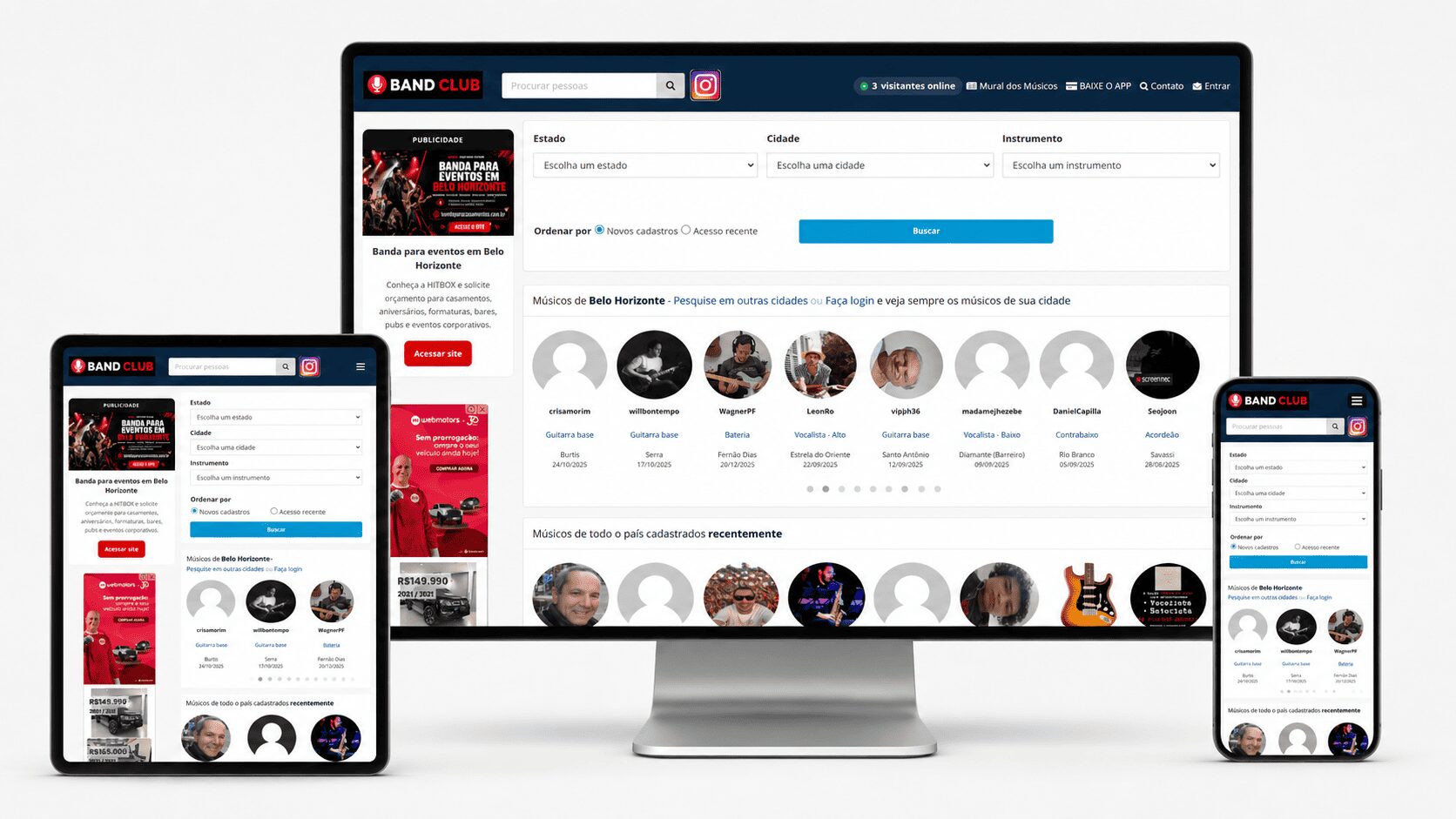 Venha criar um site para formação de bandas com tinder musical