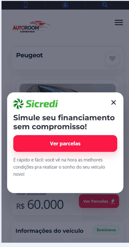 Simulador de financiamento de veículos do Autoroom