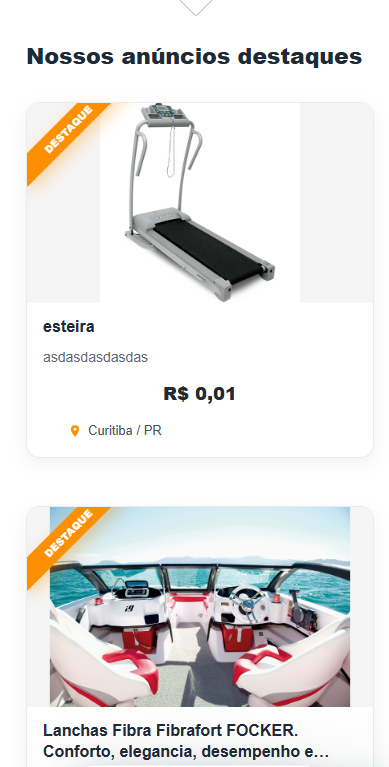 Página de listagem de anúncios do sistema Target