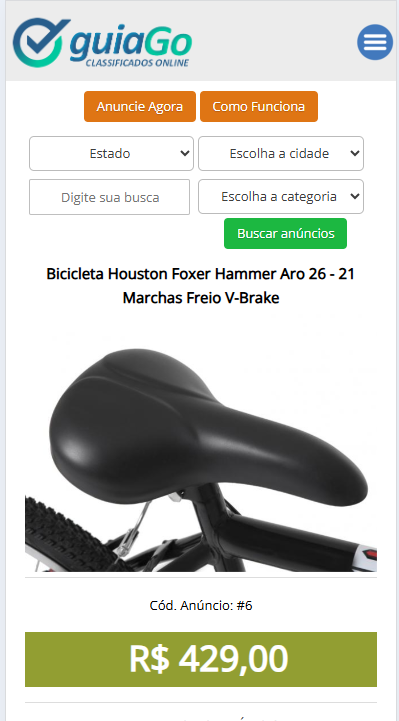 Página de detalhes de anúncio do Guia Go em celular