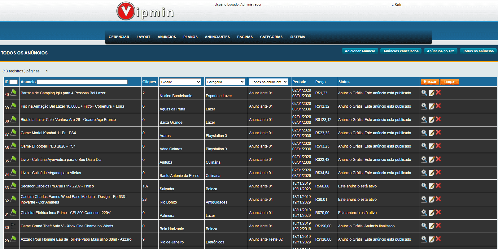 Administração completa para sites de classificados