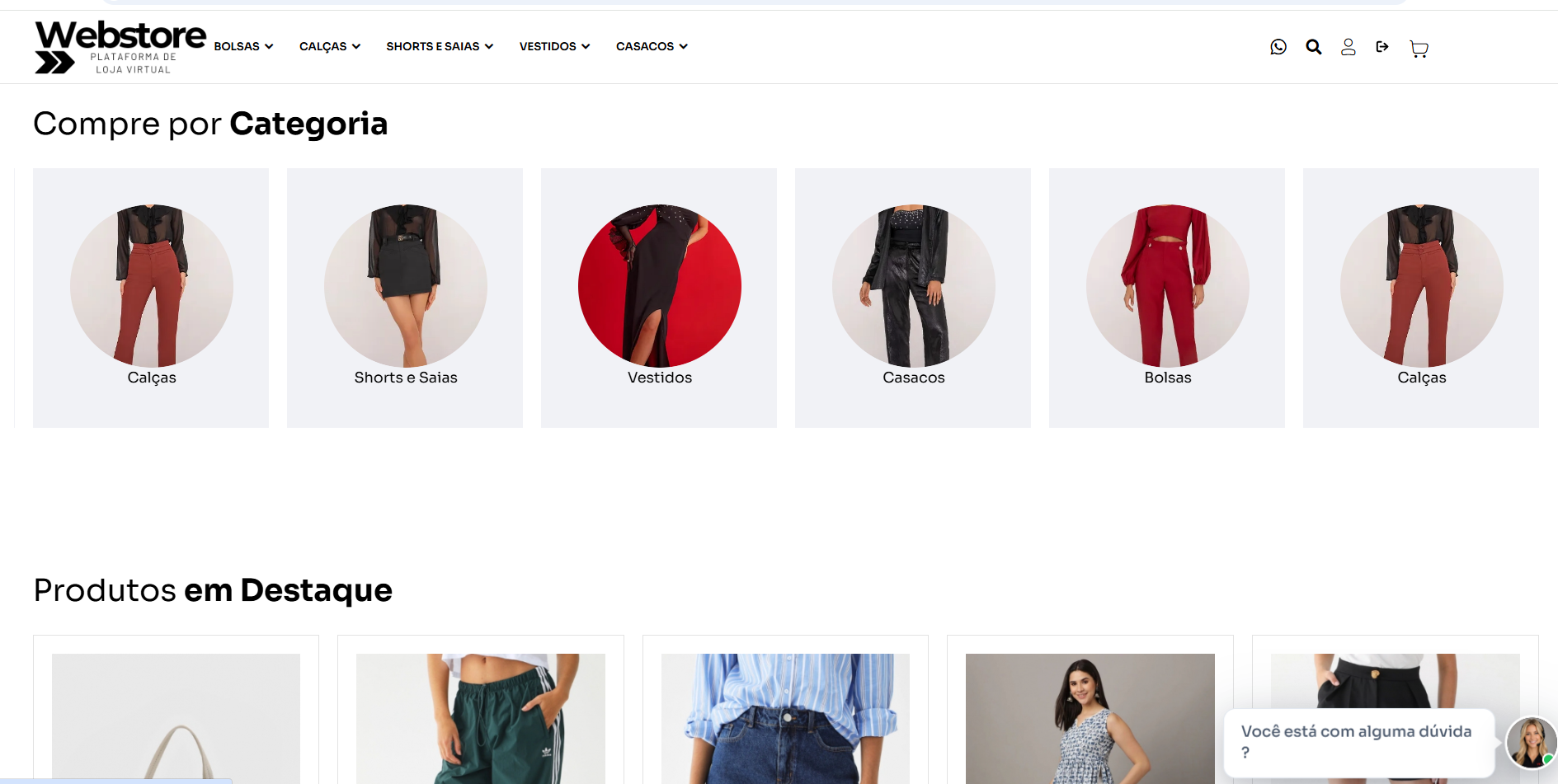 Home da plataforma de e-commerce Webstore Plus