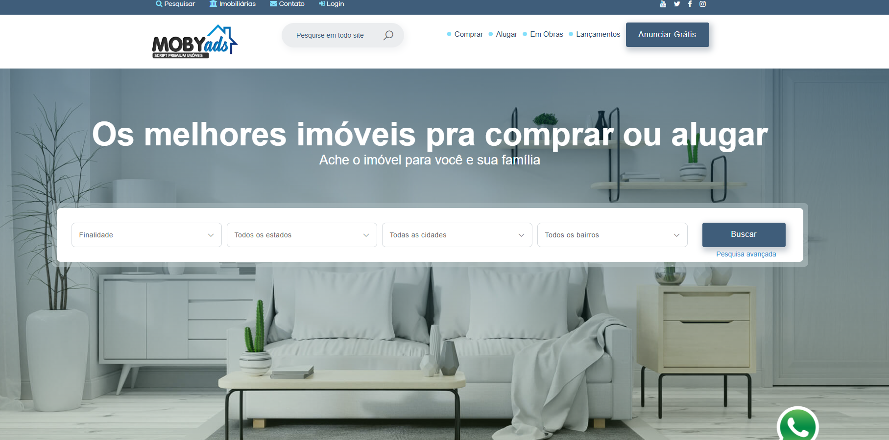 Página inicial do portal imobiliário MobyAds