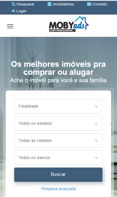 Portal imobiliário MobyAds responsivo no celular