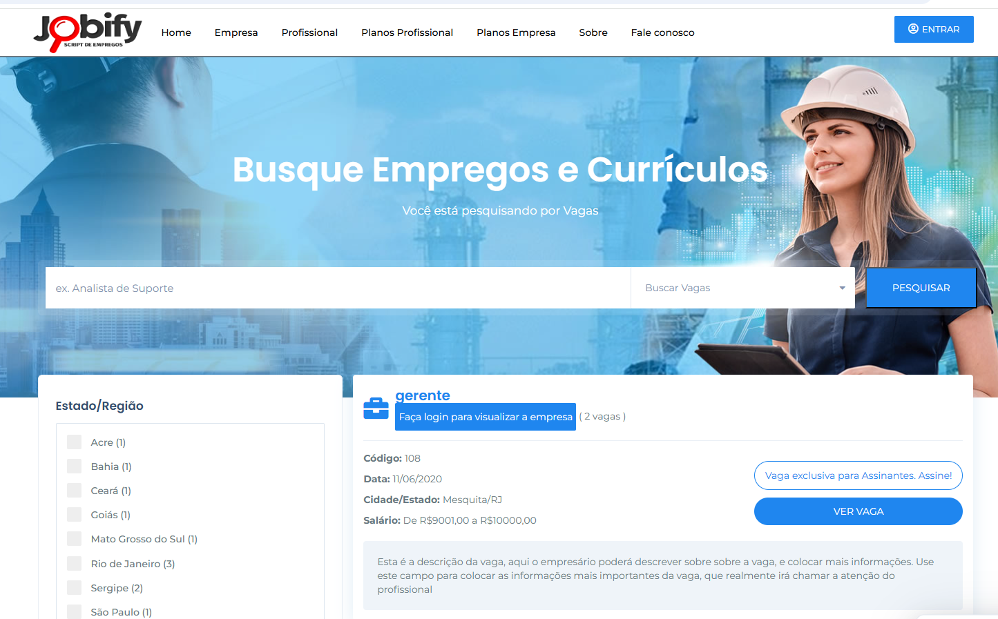 Página inicial do Jobify para busca de empregos e currículos