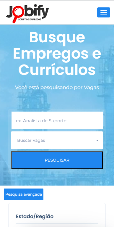 Página inicial mobile do portal de empregos Jobify
