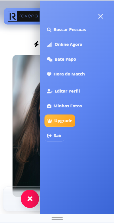 Menu mobile do usuário no Ravena PRO