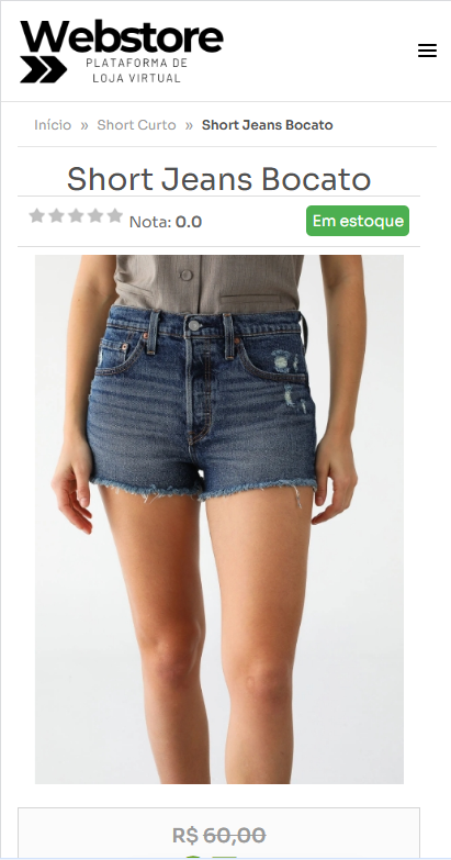 Página de detalhes de produto no sistema Webstore
