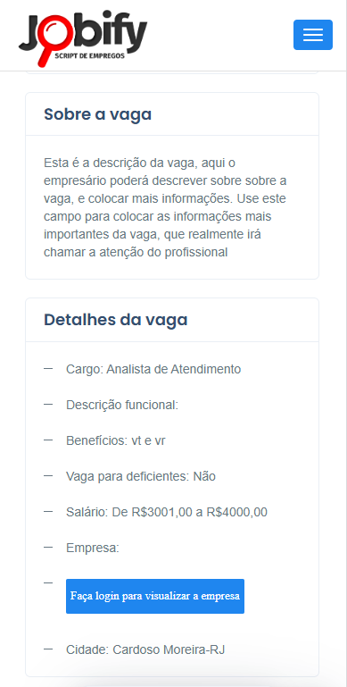 Página de detalhes de uma vaga no sistema Jobify