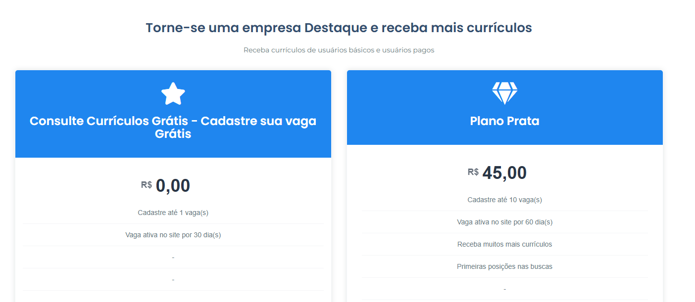 Planos para empresas no portal de empregos Jobify