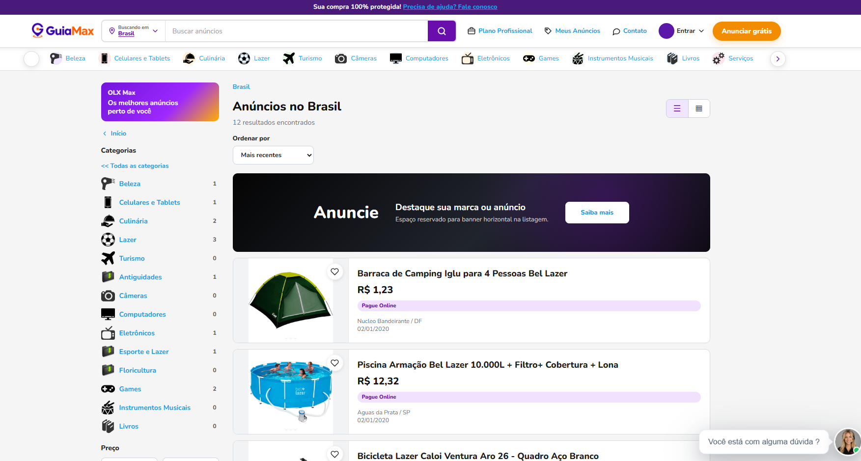 Busca e listagem de anúncios no sistema GuiaMax