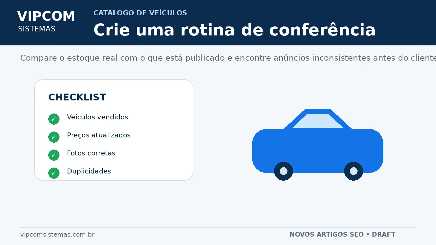 Checklist para conferir veículos vendidos, preços, fotos e duplicidades no catálogo