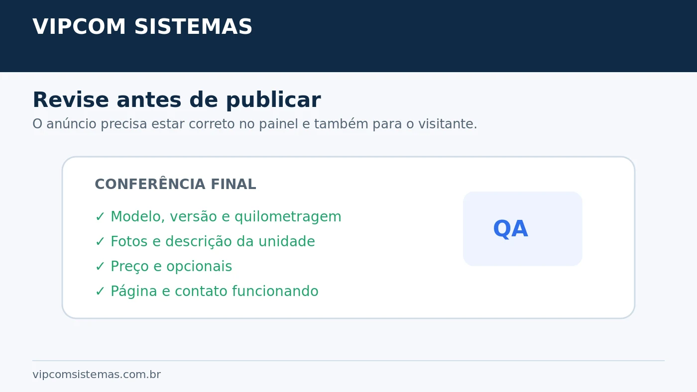 Checklist de conferência antes de publicar um anúncio de veículo