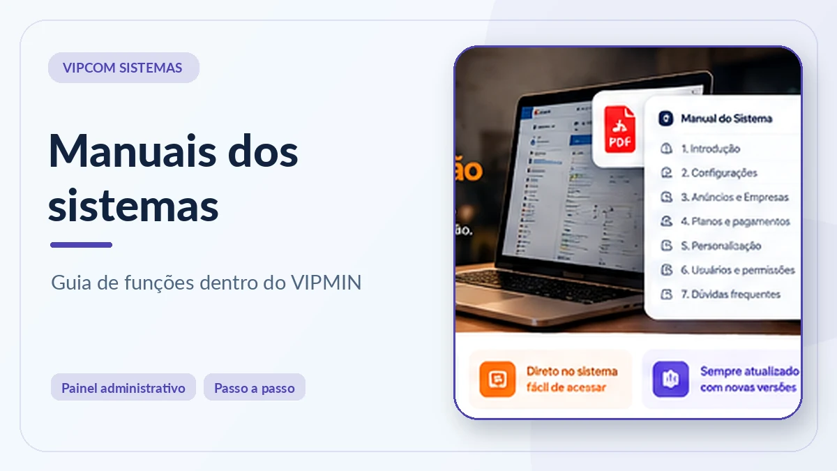 Manual de ajuda do sistema VIPCOM disponível no painel administrativo VIPMIN